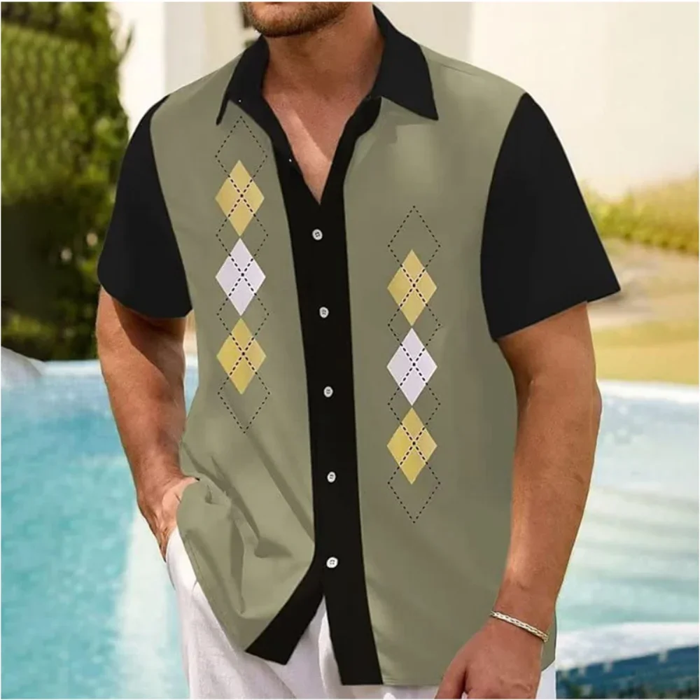 New Men Shirts Striped Short Sleeve Tops 3d Patchwork Graphic Casual Clothing Daily Hawaiian Shirts For Men\'s Social Shirts