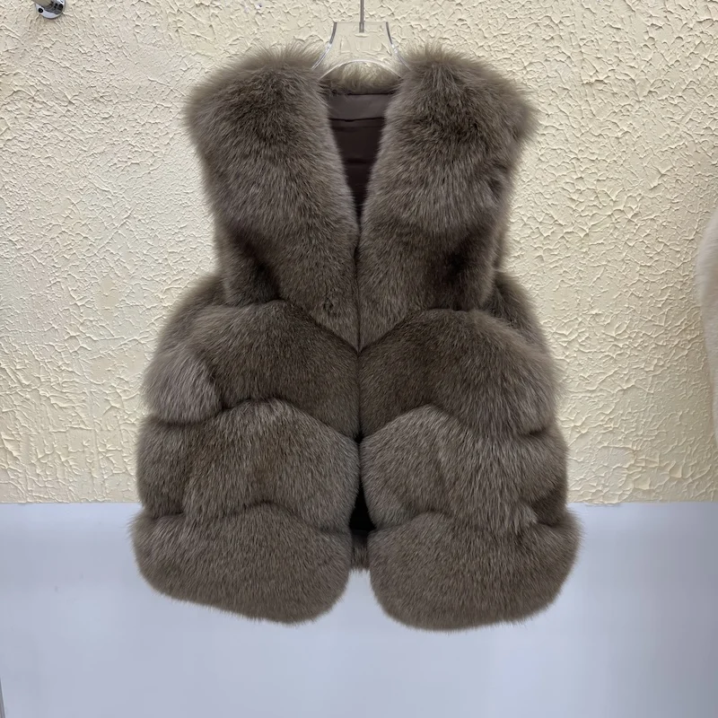 2025 New Natural Real Fox Fur Vest Autumn Winter Warm Women's Coat Thick Fur Waistcoat Luxury Female Jackets Streetwear Clothing