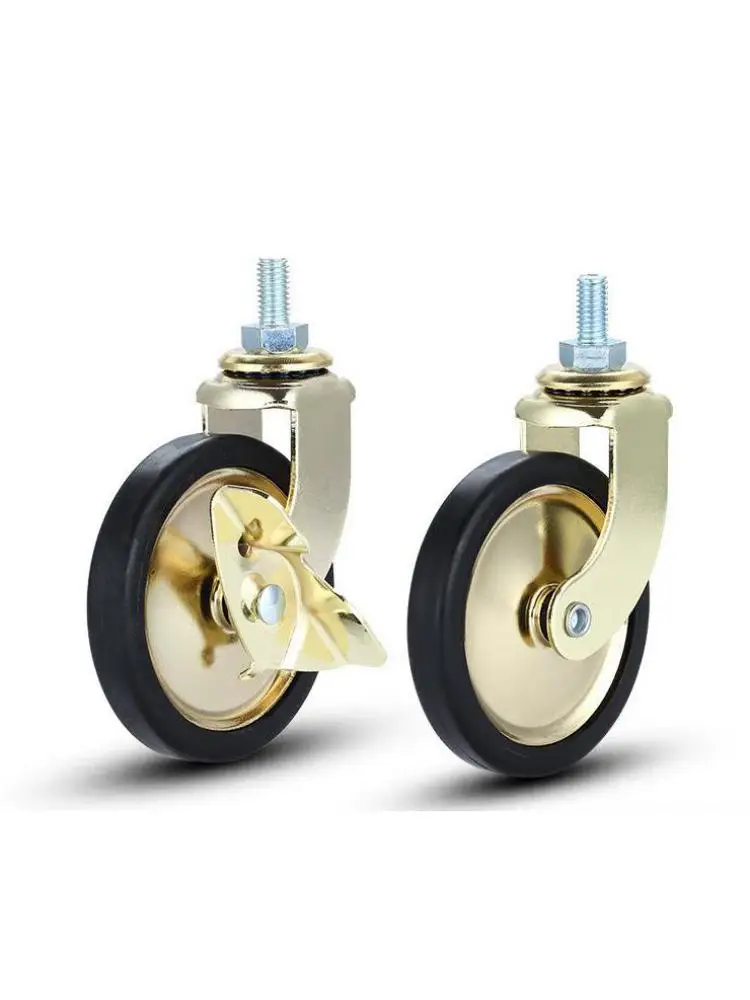 

(4 Packs) 3-inch Screw Stem Gold Brake Dining Wheel & Swivel Pp Caster Hand Push Silent Wheel Furniture Caster