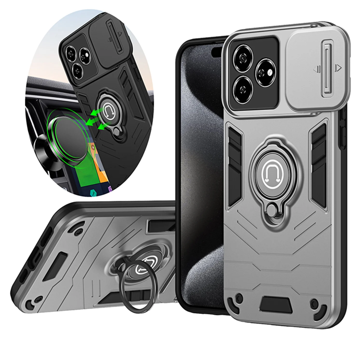 Para ZTE Blade A56 ventana corredera funda con soporte de dedo de Metal para ZTE Axon 60 Lite 60 cubierta protectora de armadura a prueba de golpes