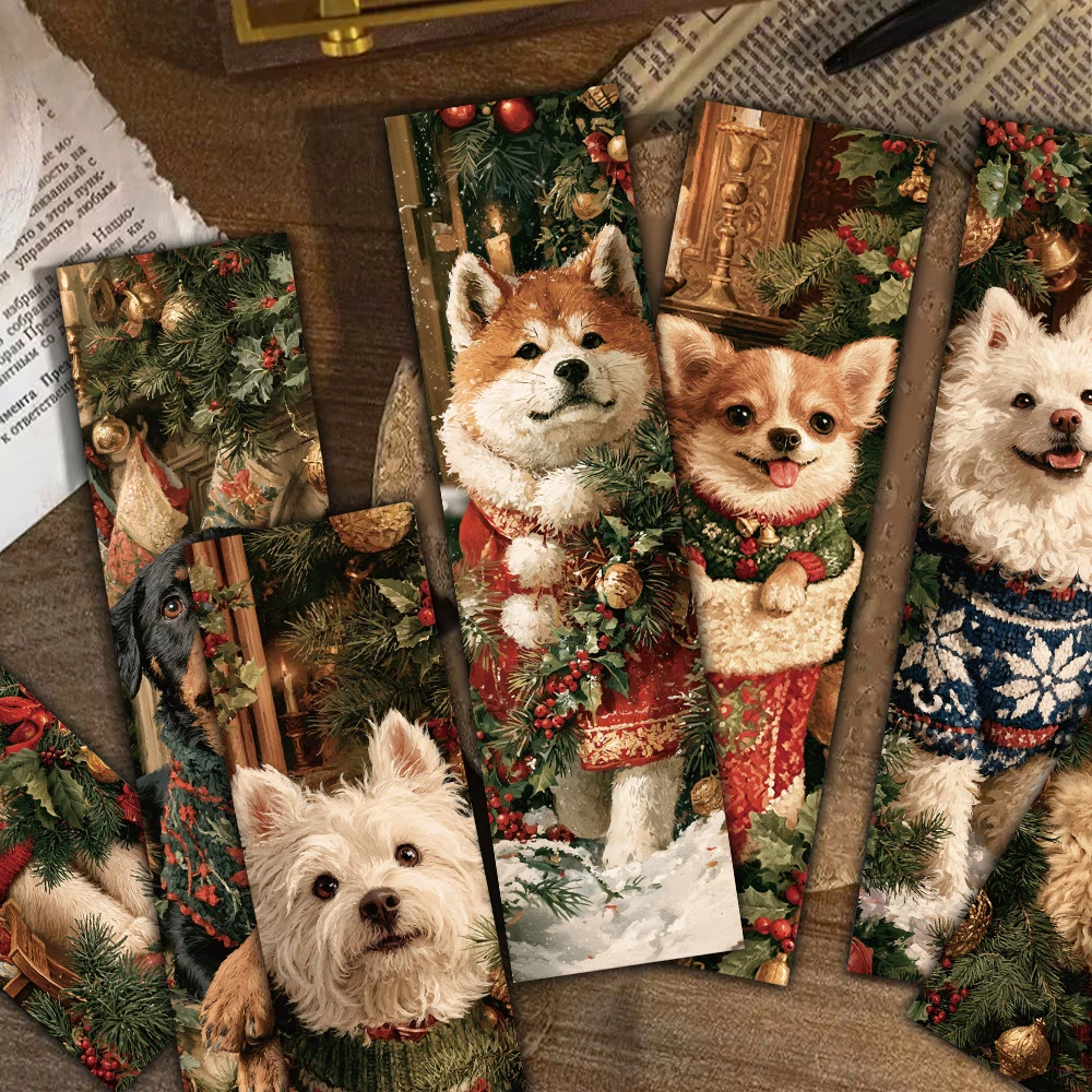 30PCS Creative Christmas Puppy Bookmark Minimalist Vintage Art Living RoomWaterproof Bicycle Motorcycle Tags Canvas Bookmarks