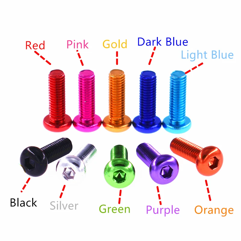 10pcs ISO7380 Aluminum Button Head Screw M3 M4 M5 M6*5/6/8/10/12/16/20/25 Colourful Aluminum Hex Allen Socket Round Head Screw