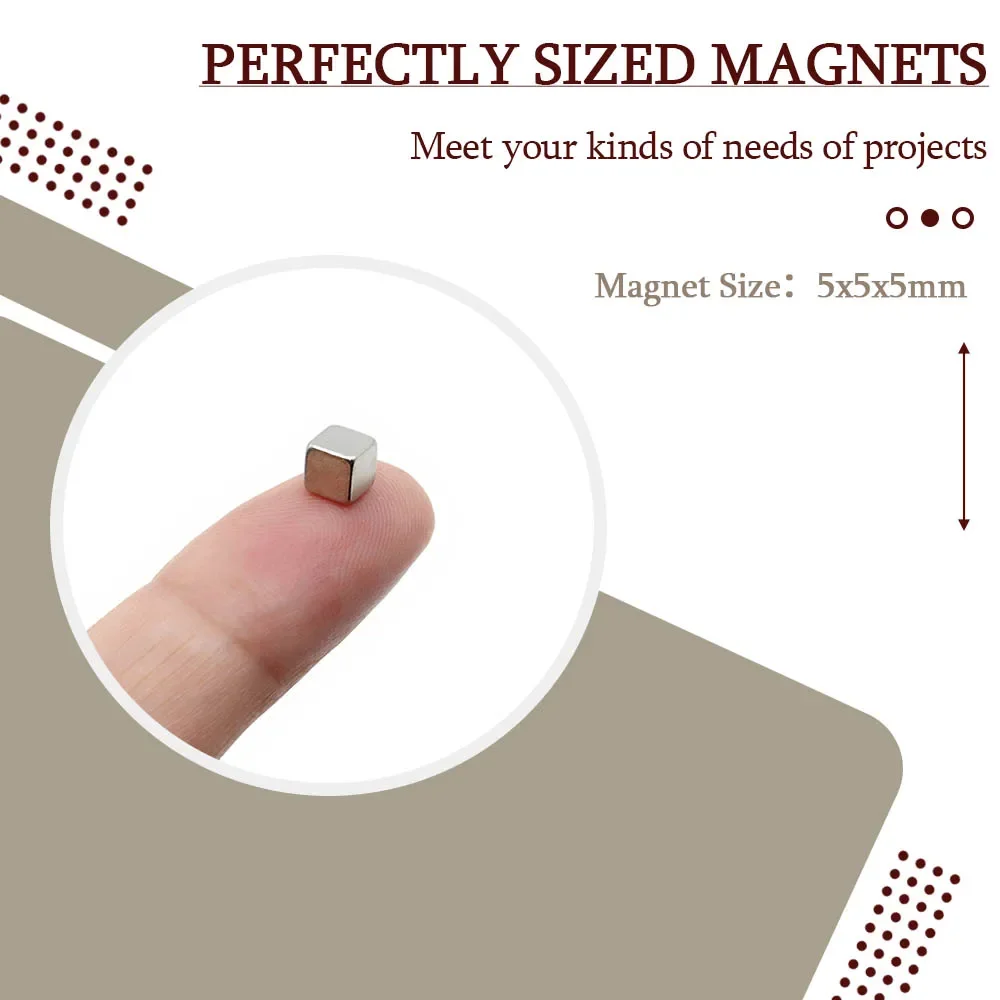 Square NdFeB Magnets 5x5x5mm, Mini Permanent Magnetic Blocks for Refrigerator and General Household Accessories