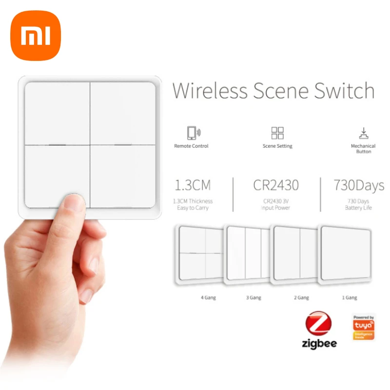 

Xiaomi Tuya Smart ZigBee Scene Button Switch Wireless Free Sticker 4-way Panel Waterproof Switch Smart Home Google Home Alexa