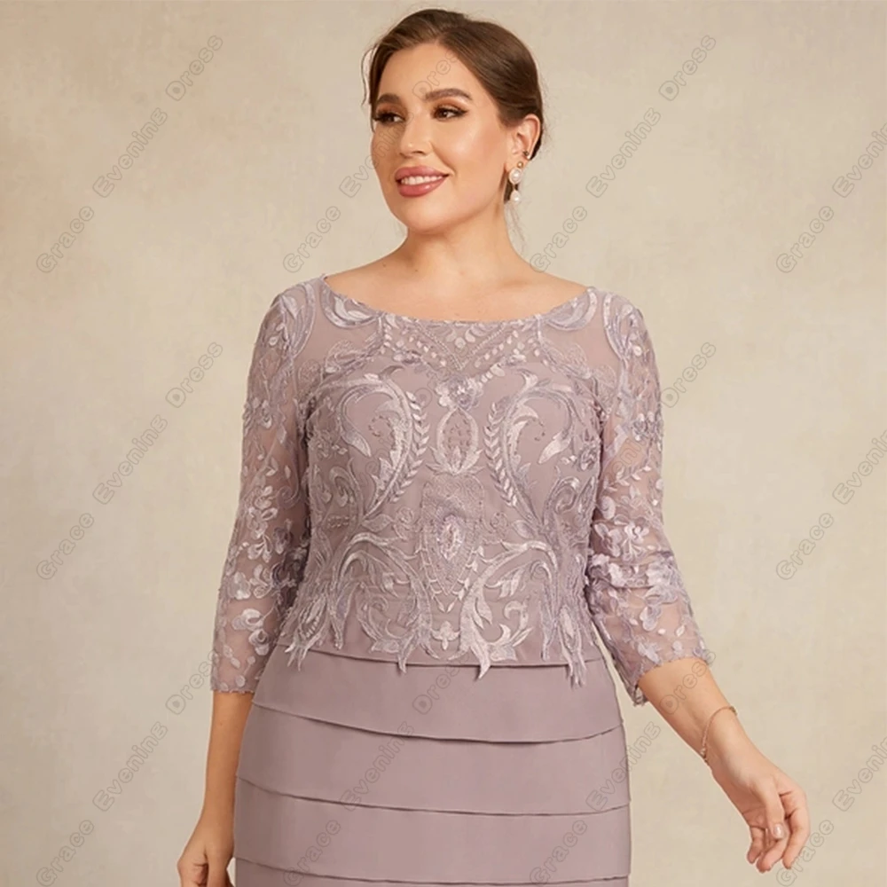 Pink Plus Size Mother of Bride Dresses for Women Chiffon New Knee Length Full Sleeve Wedding Party Dresses  2024 Robe De Soirée