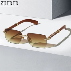 New Fashion Sunglasses Women Trendy Wooden Vintage Square Sunglasses For Men Rimless Sun Glasses Luxe Gafas De Sol Hombre Lentes