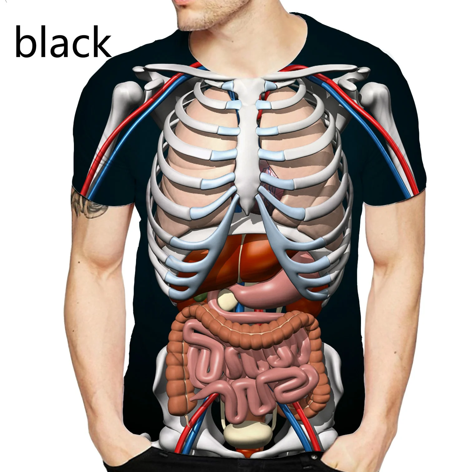 Human Skeleton Organs Graphic T Shirt for Men Clothing 3D Goth Skull Printed Short-Sleeved Tops Tee Funny Halloween Mens T-Shirt