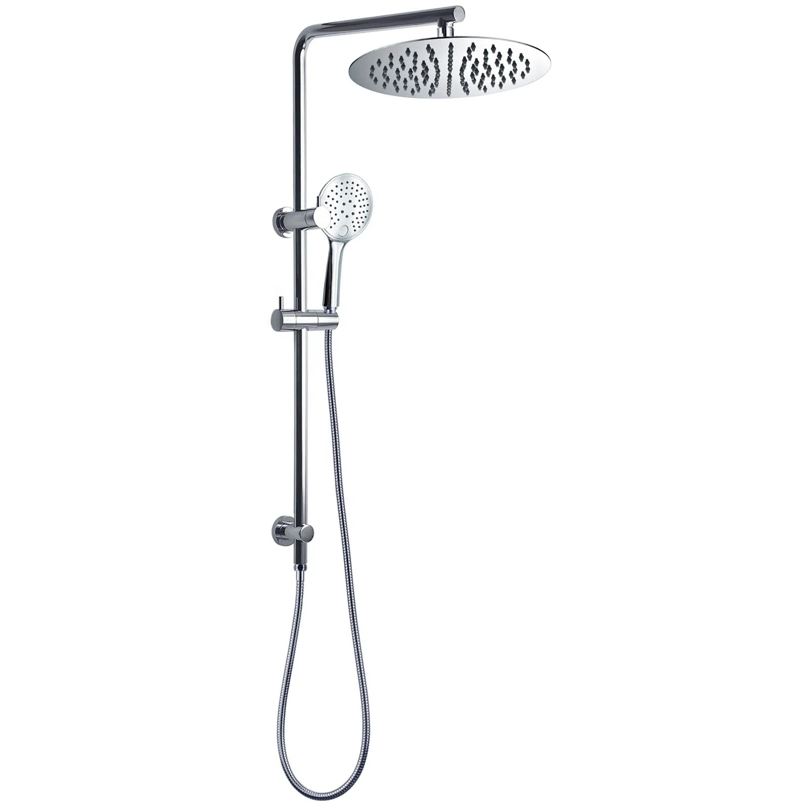 

Chrome 2 in 1 Combo Unit 8/10/12" Large Thin Rainfall Shower Head Brass Sliding Rail Round 3 Functions Shower Bath Set
