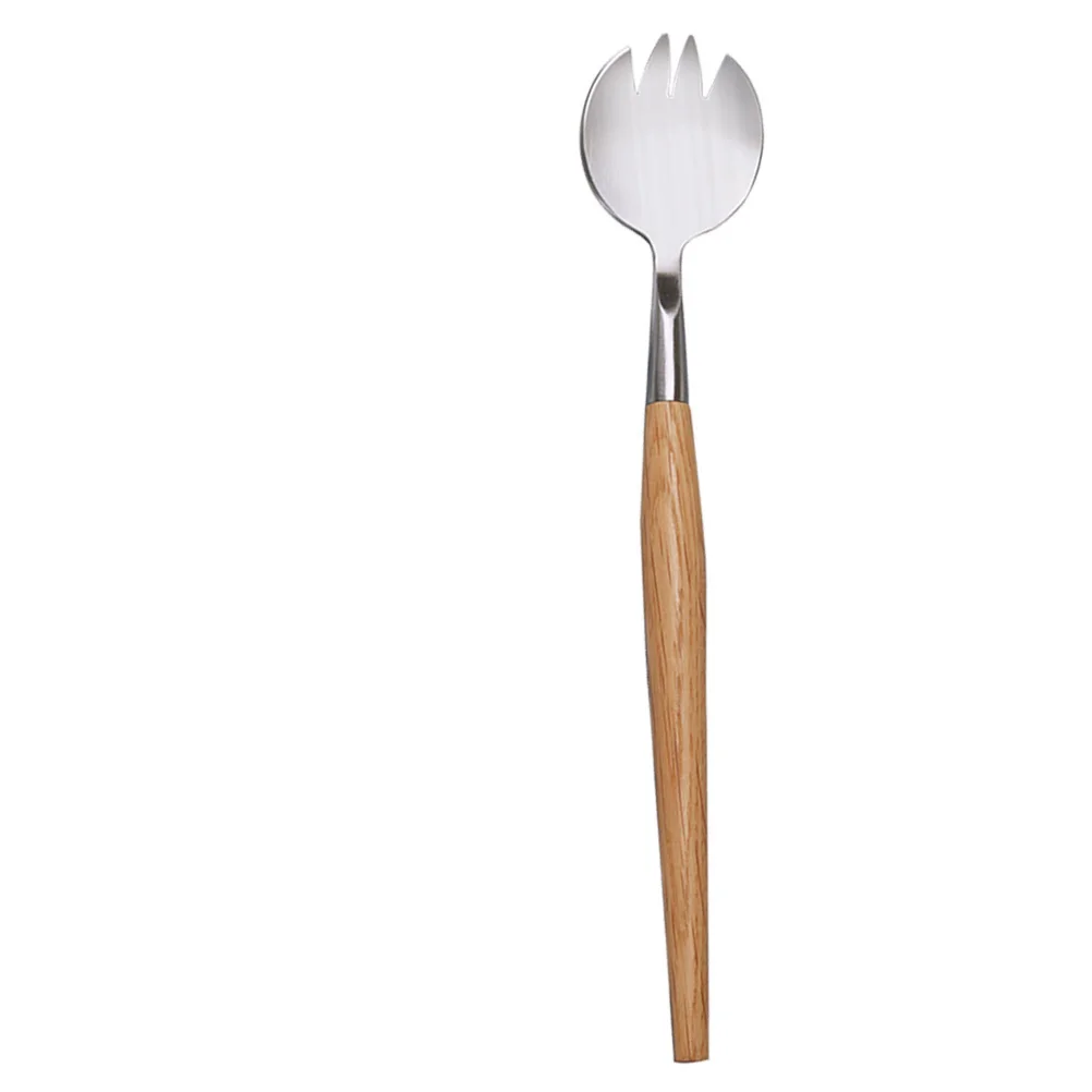 

Wooden Handle Salad Fork Stainless Steel Utensils Multifunctional Tableware Practical Ergonomic Design For Home