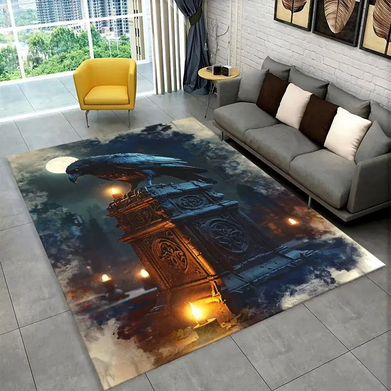 Gothic Raven Skull Crow Cartoon Large Area Rug Non-slip Durable Carpet for Bedroom Living Room Sofa Doormat Home Decor Floor Mat - view 3