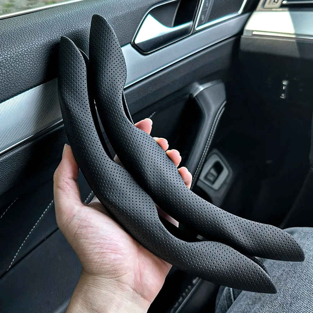 Universal D-shaped Round Car Steering Wheel Cover Ventilation Hole Leather Absorb Sweat Anti-slip Decoration Accessories 15inch