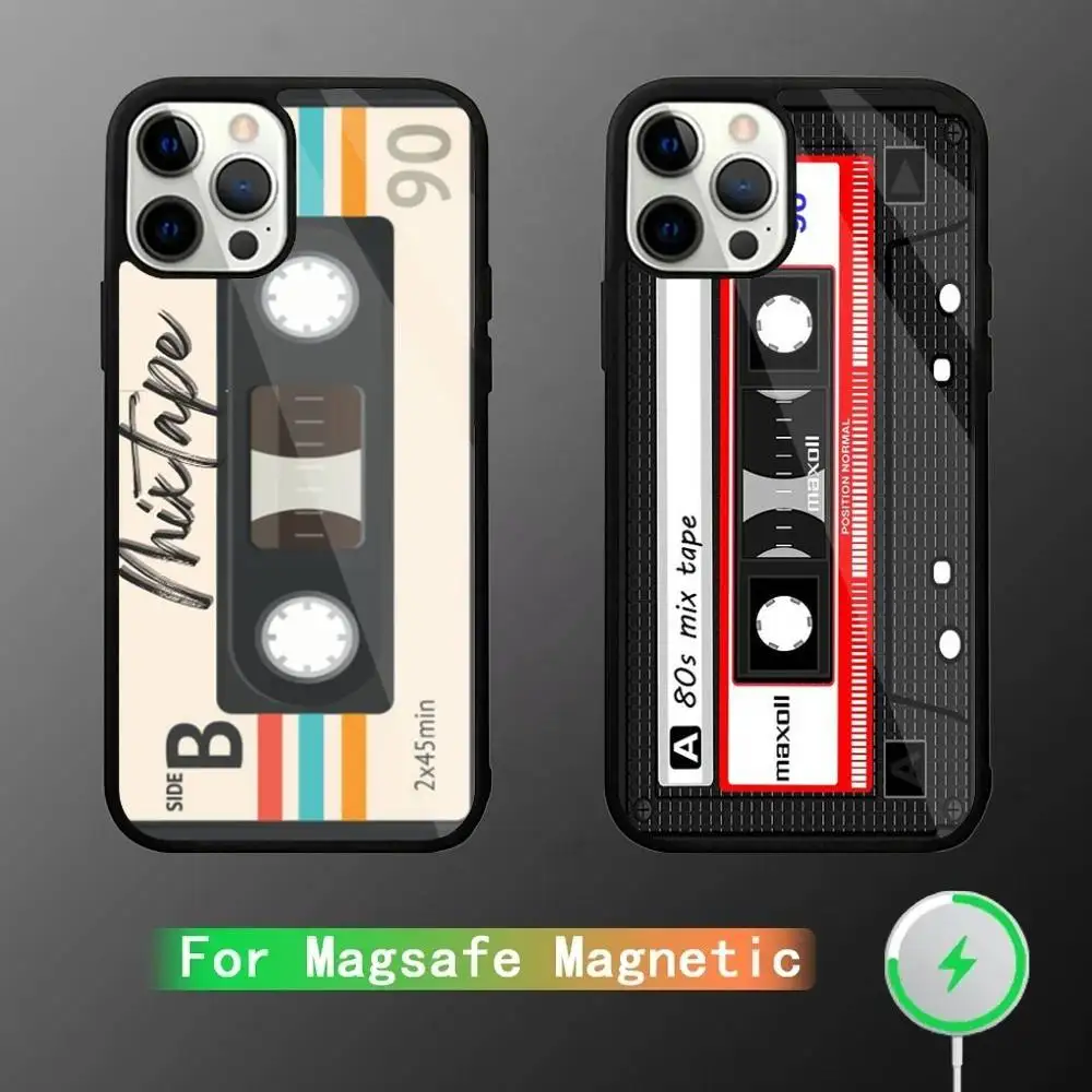 

Cassette Tape Phone Case For iPhone 17,16,15,14,13,12,11,Pro,Max,Plus,Mini,SE4,E Magnetic Magsafe Wireless Charging