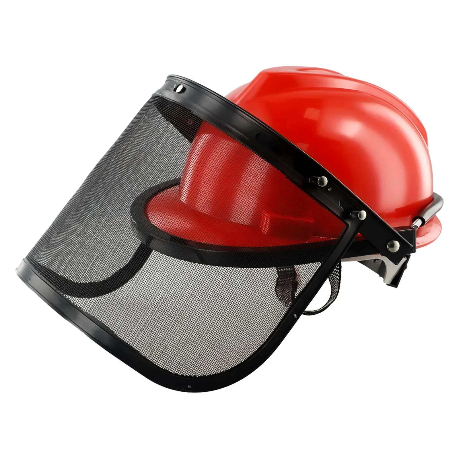 Malha de capacete de motosserra ao ar livre para cortador de grama aparador máscara roçadora objetos faciais trabalhando vermelho + preto proteger