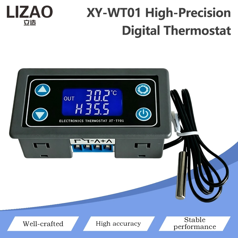 XY-WT01 High‑Precision Digital Thermostat Temperature Controller LCD Display NTC Sensor Heating Cooling Switch Module