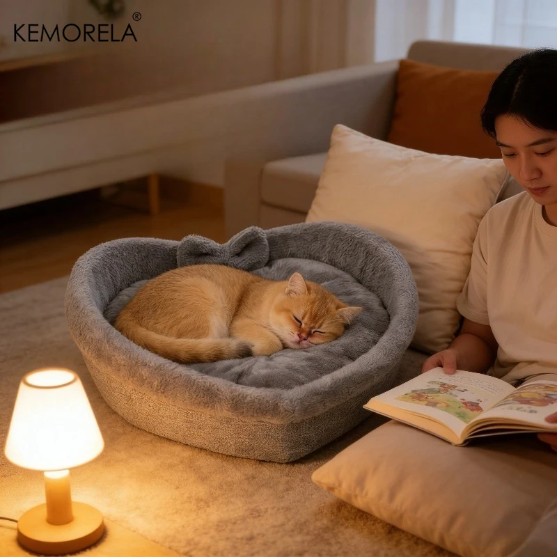 Super süßes, herzförmiges Katzennest, Haustierbett aus bequemem und weichem Stoff mit dicker Samtfüllung, das perfekte Geschenk für Katzen. – Detail 6