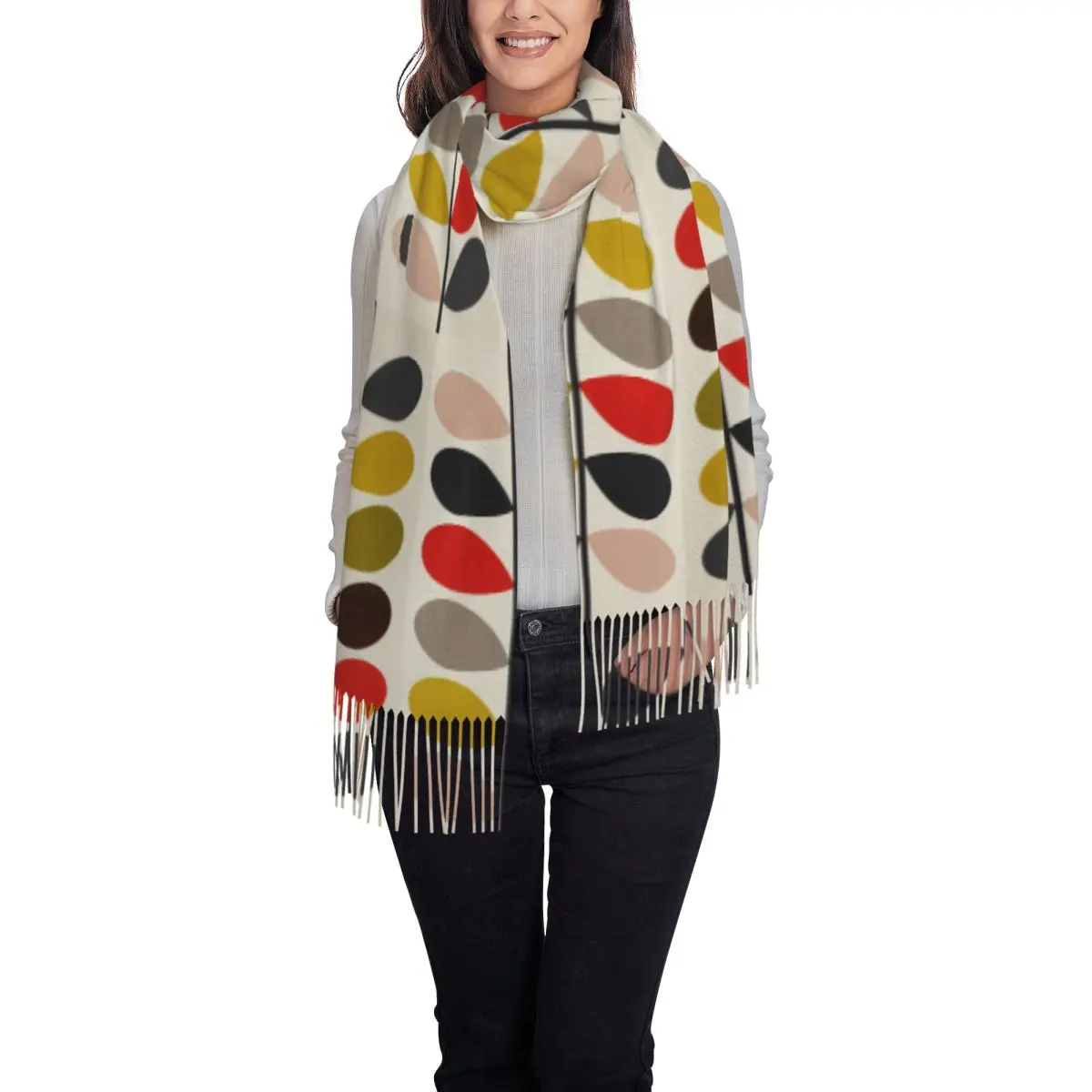 Solid Stem Cerise Bold Fuchsia Orla Kiely Scarf Tassel Scarves Women Soft Warm Shawls and Wraps Large Fall Winter Shawl Wrap