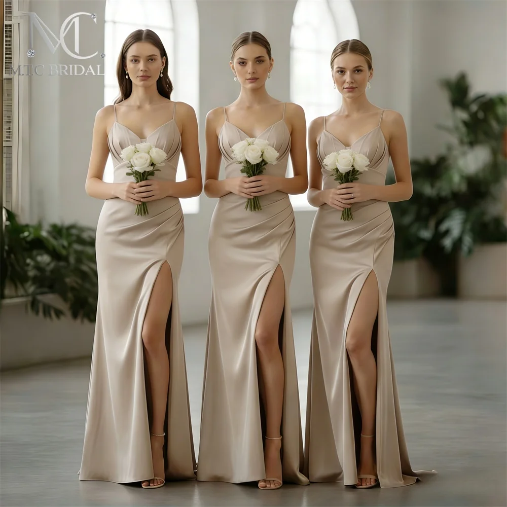 Wholesale Mermaid Backless Bridesmaid Dresses Spaghetti Straps Floor Length 2026 Light Champagne Maids Of Honor Gowns Cheap