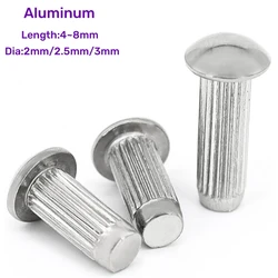 100pcs Dia 2/2.5/3mm Aluminum Button Round Head Knurled Shank Solid Self Plugging Rivet for Label Name Plate Length 4~8mm