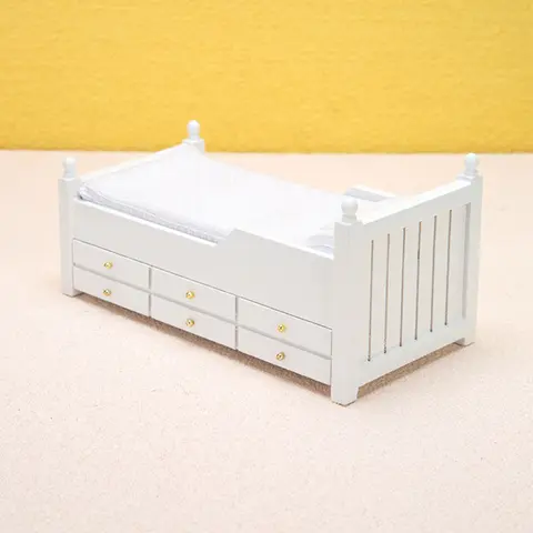 1:12 Dockhusminiatyrsäng Vit Europeisk Enkelsäng Med Låda Sovrumsmöbler Modelldekoration Leksak Dockhustillbehör 8 best sales minisäng - №2
