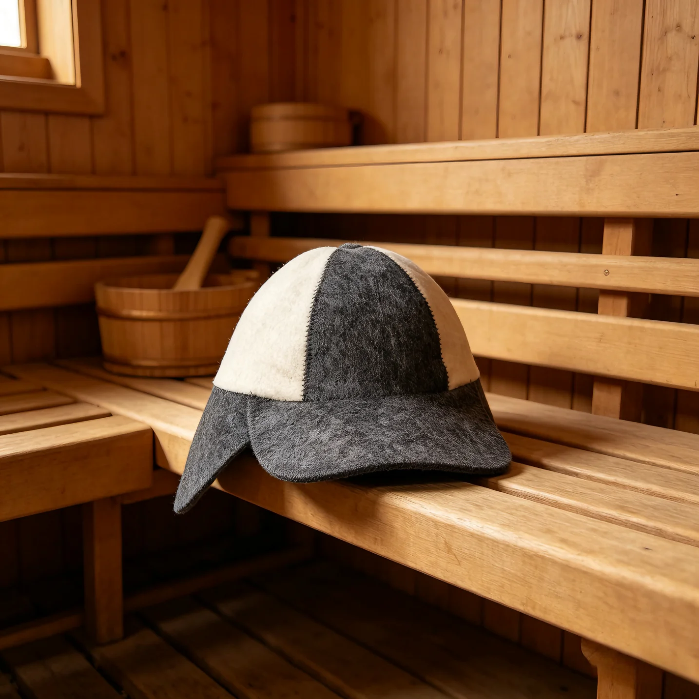 Grey White Spliced Ear Flap Wool Felt Sauna Hat Heat Insulated Russian Banya Cap SPA Steam Room Protective Headwear Unisex