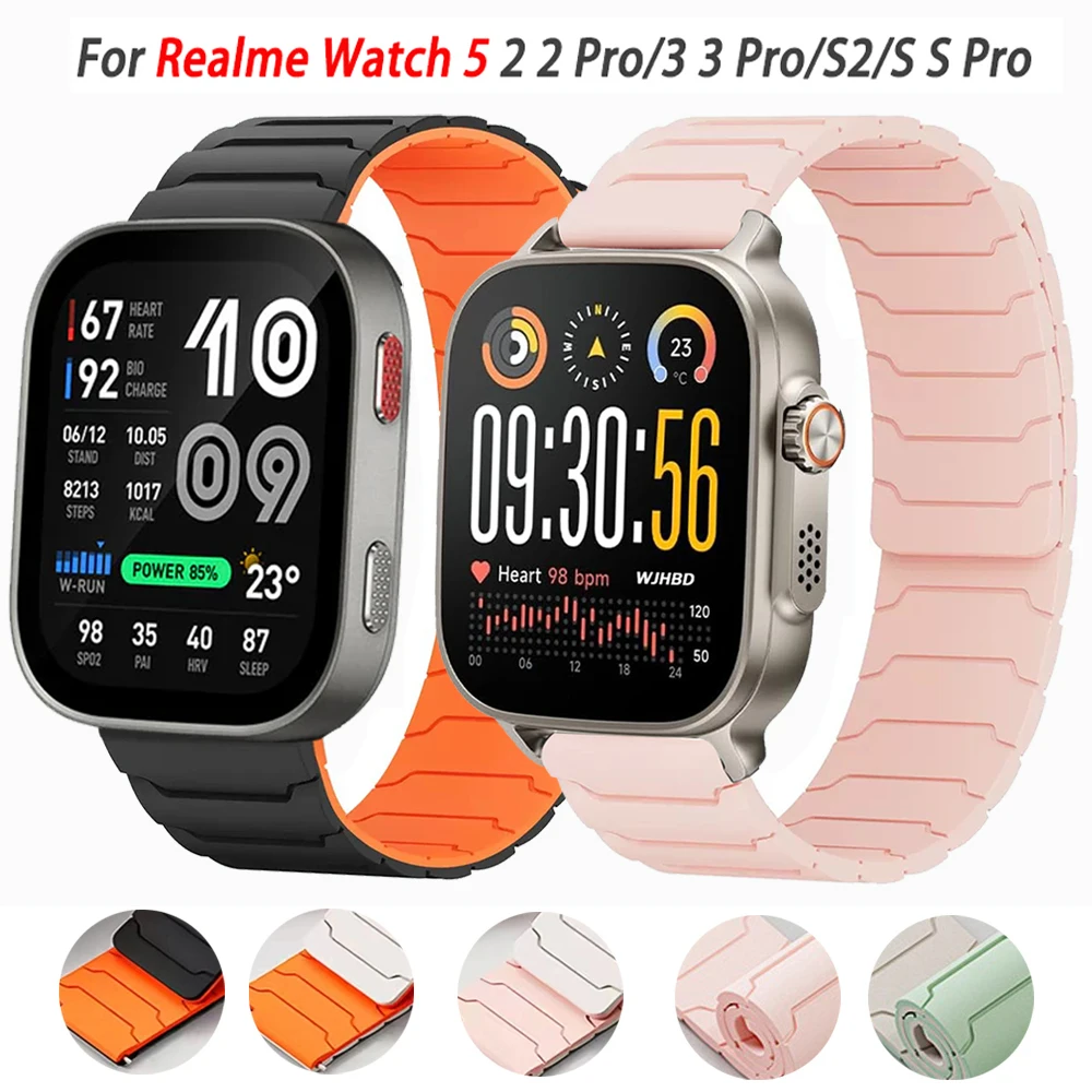 Bracelet magnétique en Silicone de 22mm, pour Huami AMAZFIT BIP Max Bip6 5 UNITY/BALANCE 3 2, bracelet à boucle en Silicone pour Realme Watch 5 S2, bracelet de montre de sport