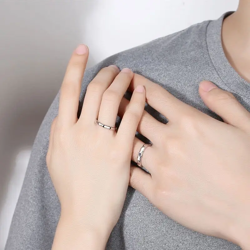 Klassischer offener Paarring mit Sonne und Mond für Damen und Herren, romantisch, schwarz, weiß, passender Fingerring-Set, Schmuck, Hochzeitstag, Geschenke – Detail 18