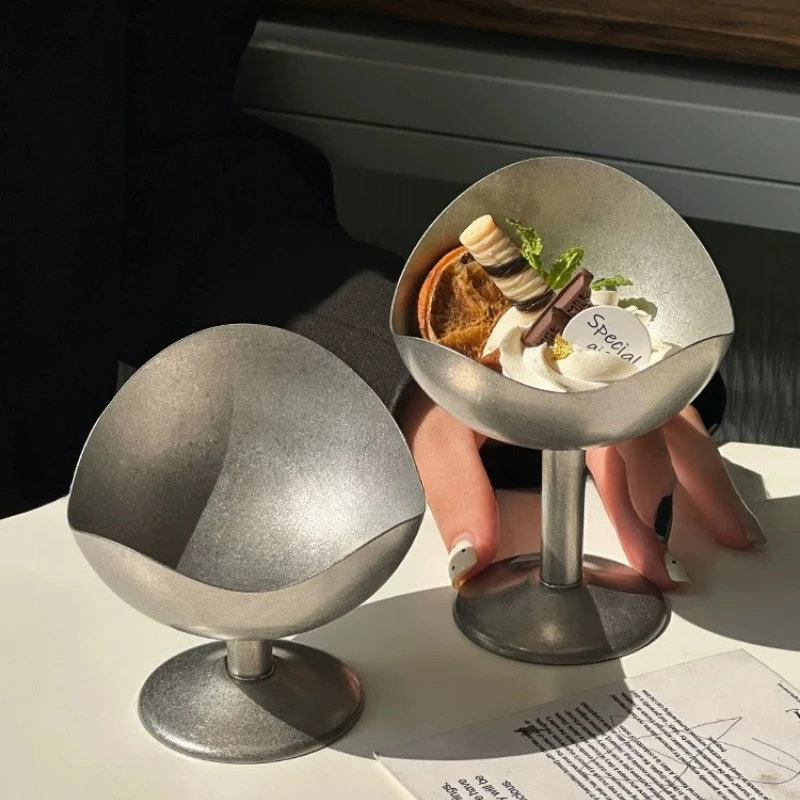 Vintage Stainless Steel Goblet Ins Style Elegant Dessert Bowl Pudding Ice Cream Container Home Fruit Yogurt Serving Tableware