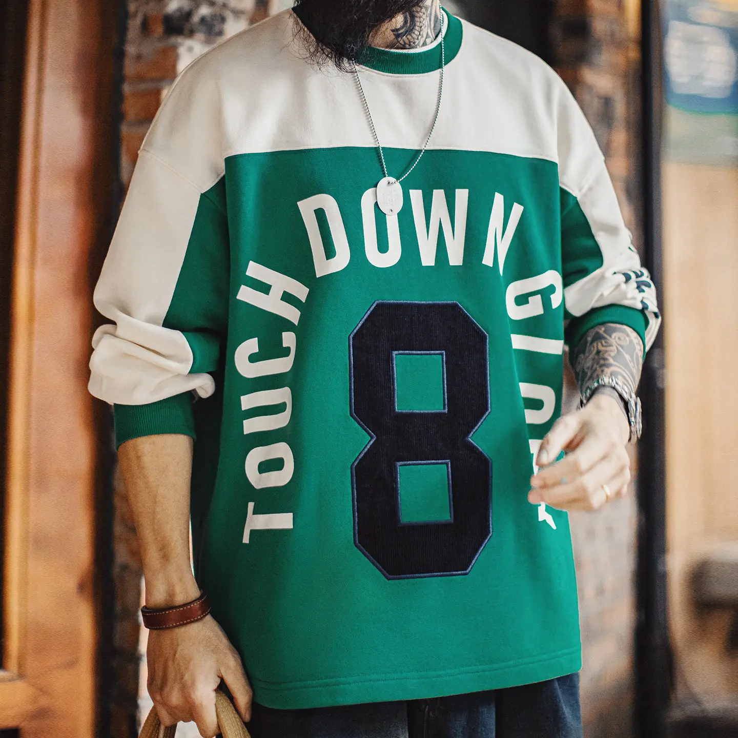 

Мужская бейсбольная футболка-худи Maden в американском ретро-стиле, с длинным рукавом, круглым вырезом, весенняя, повседневная, из хлопка, базового кроя