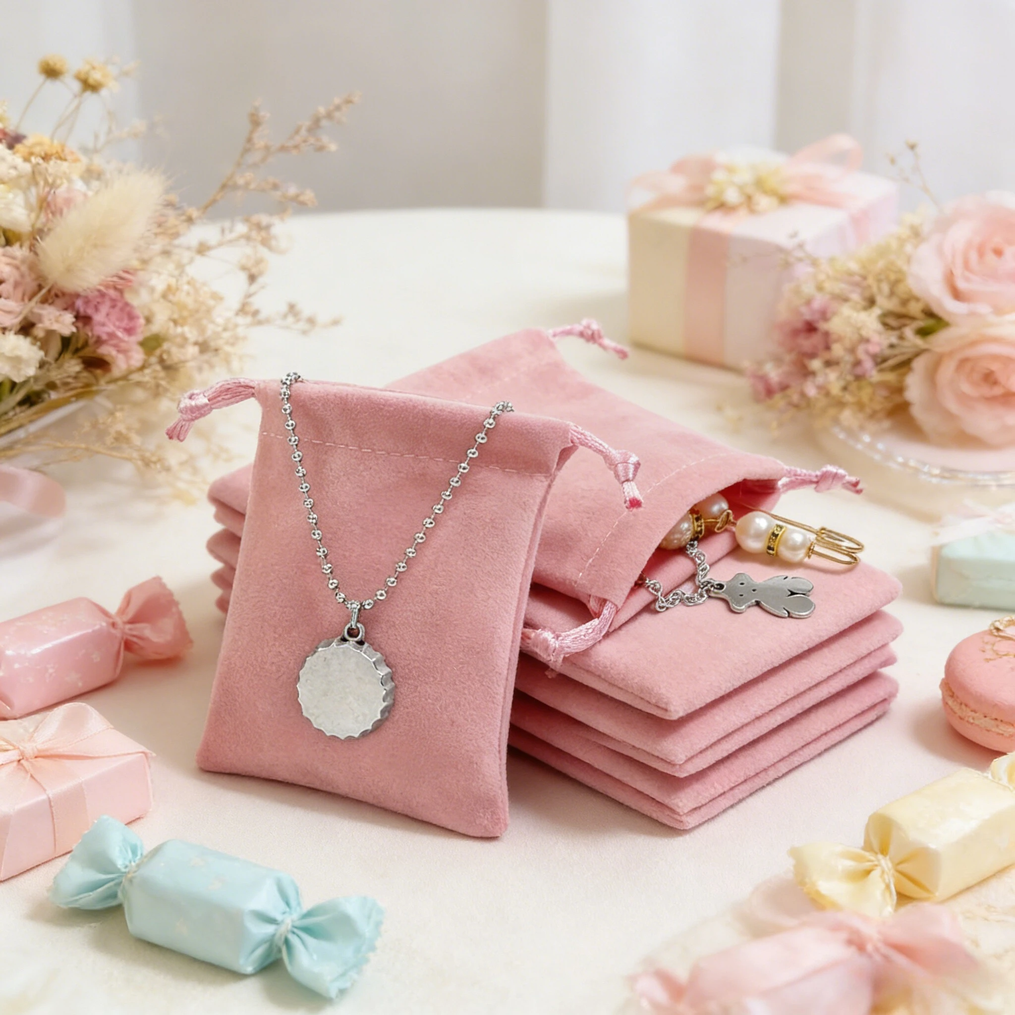 20 Stück verdickte Schmuck-Geschenktüten mit Kordelzug – weiche Aufbewahrungsbeutel für Hochzeitsgeschenke, Schmuck-Organizer für allgemeine Zwecke
