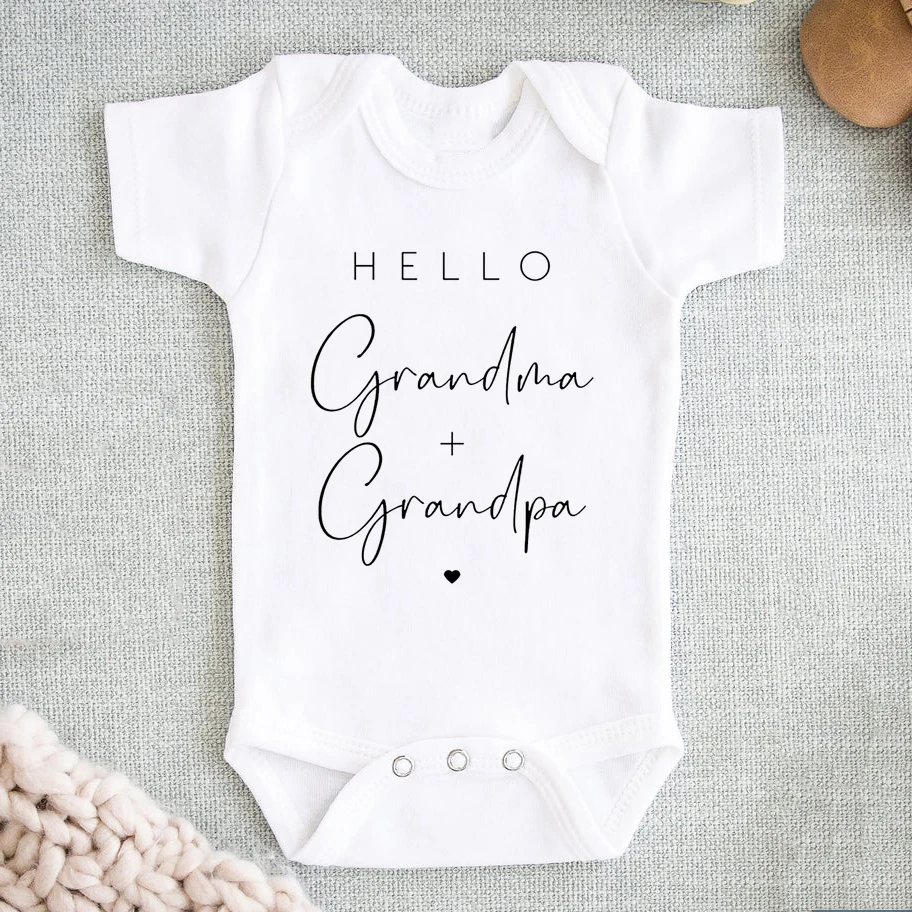 Hello Grandma Grandpa Newborn Baby Rompers Summer  Bodysuits Announcement Pregnancy Infant Toddler Clothes New Grandpa/ma Gifts