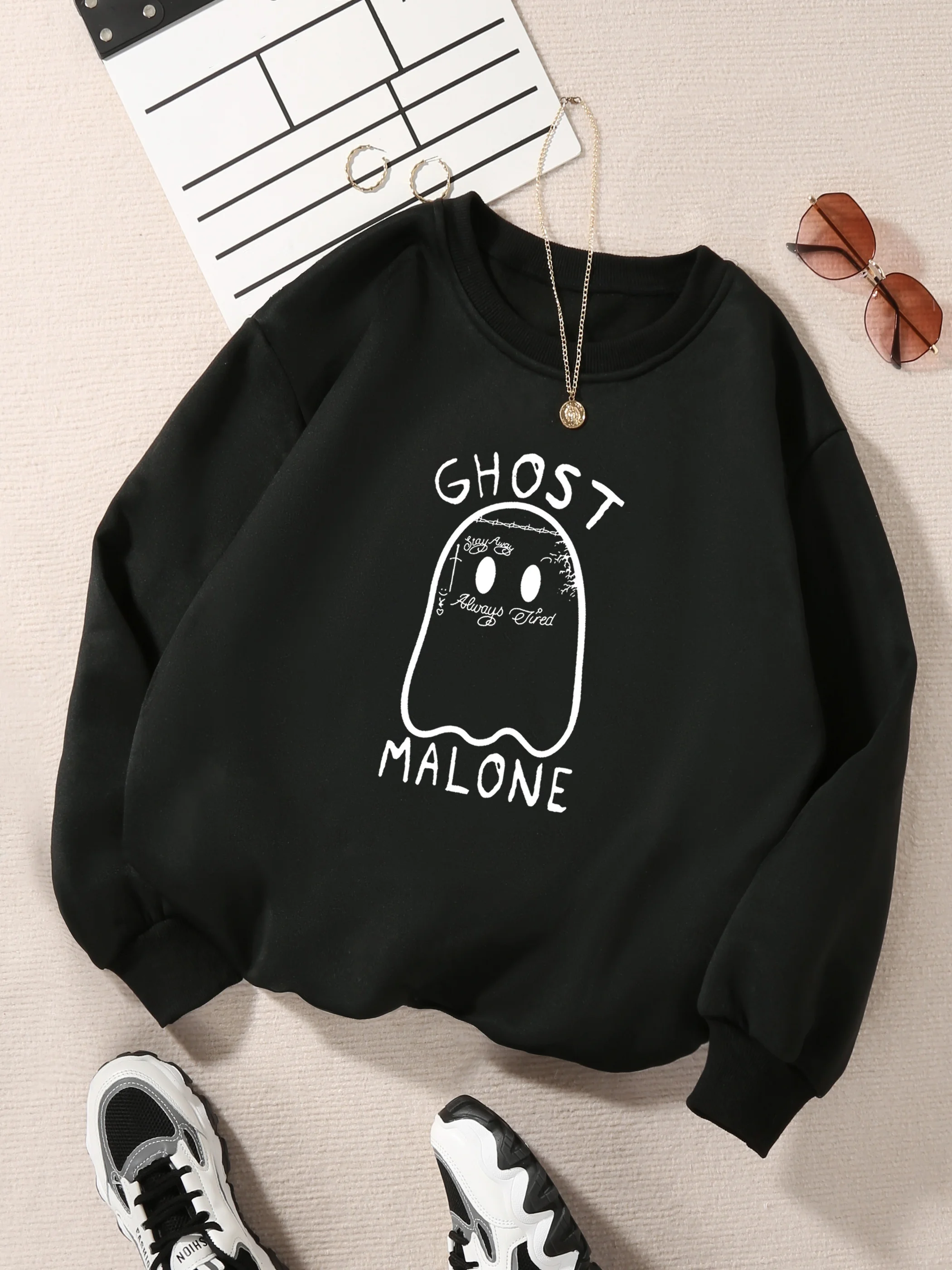 Casual Street Women Sweatshirt Kawaii Ghost Malone Printing Pullover Warm Comfortable Hoody Loose Crewneck Fleece Female Clothes