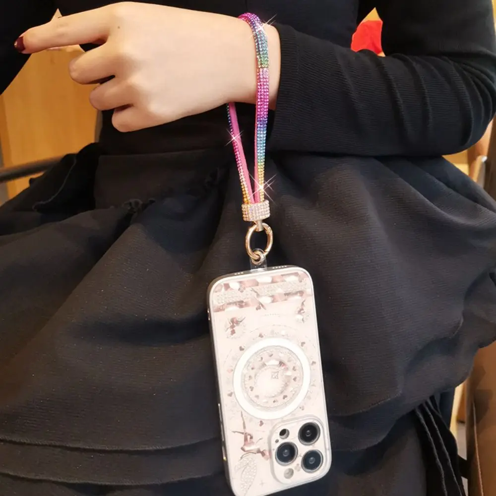 Glitter Keychain Rhinestone Phone Lanyard Bright Bling Bling Wrist Straps Diamond Crystal Anti-lost Rope Phone Accessories