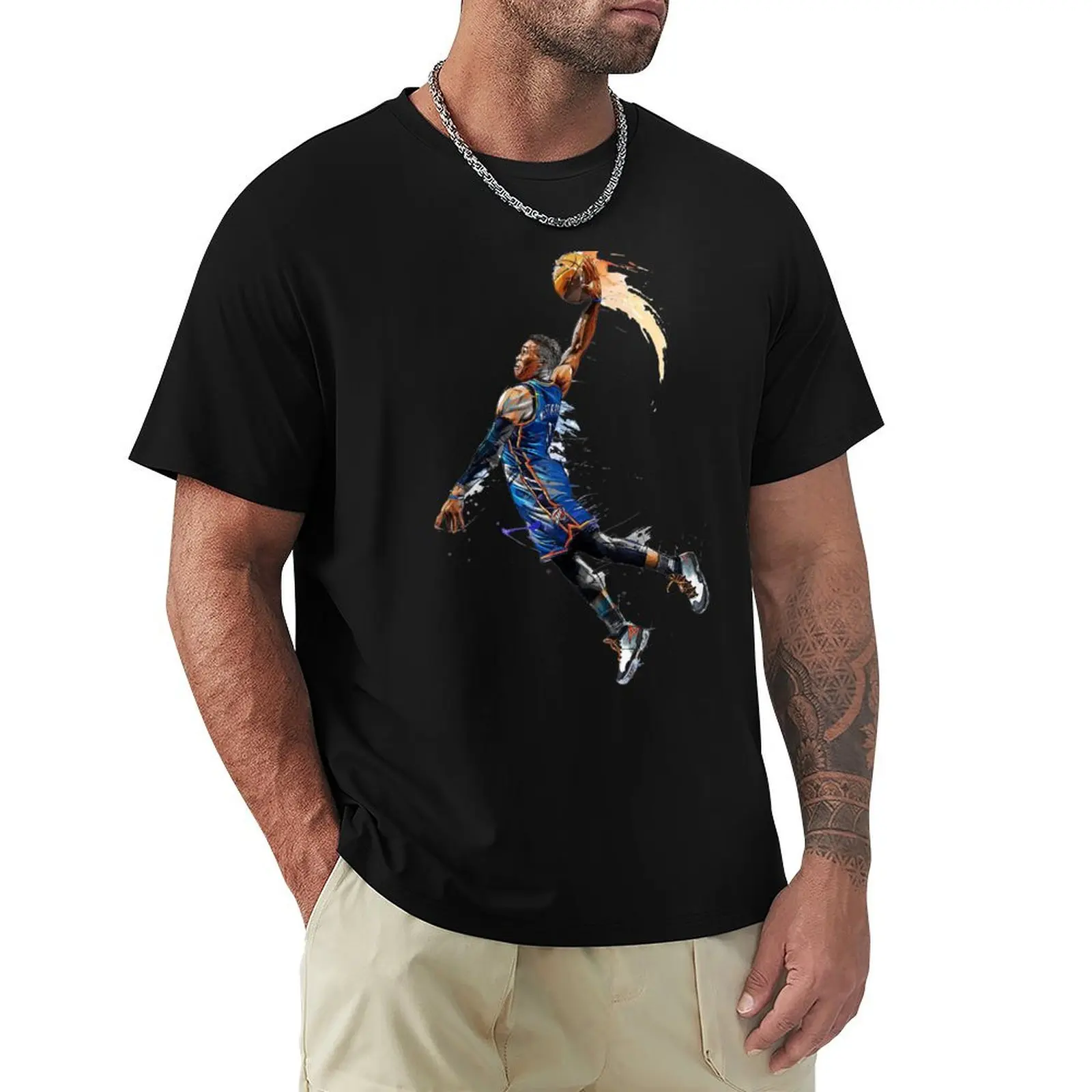 Russell Westbrook Dunking Art T-Shirt Plus Size Lightweight Tee Shirt