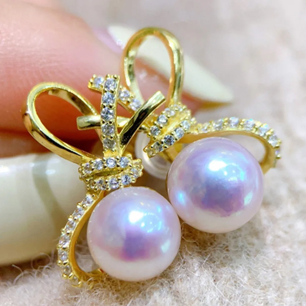 

Pearl earrings bow style sweet and fashionable earrings 9-10mm Nanhai Pearl AAA 925s