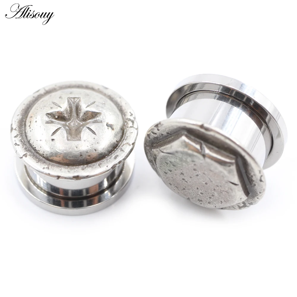 Alisouy 2PCS Stainless Steel Cross Screw Nut Hexagon Ear Gauges Tunnels Plugs Expander Stretcher Earrings Piercing Body Jewelry