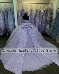 Purple Lace Appliques Quinceanera Dresses 2025 With Bow Beaded Sweet 16 Dress Birthday Gown Customized Vestidos De XV 15 Anos