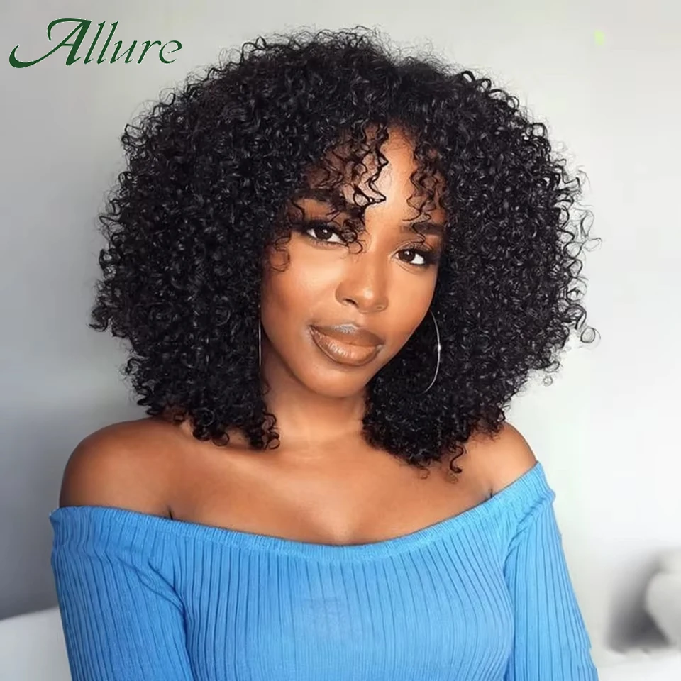 Full Curly Bob Wigs Human Hair Wigs Afro Curly Wigs With Bangs Glueless Wear Go Jerry Curly Bob Wigs Brazilian Human Hair Wigs