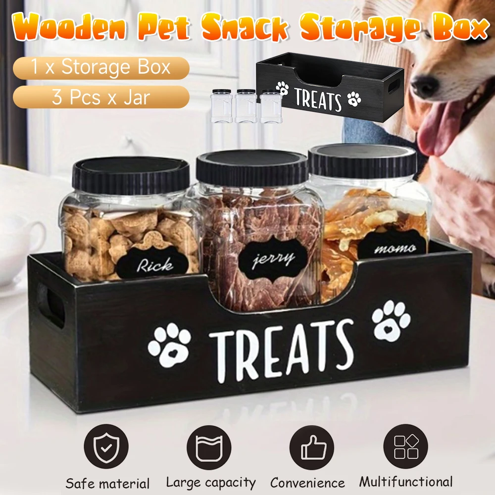 

Airtight Pet Food Storage Holder Wooden Dog Treat Container Large Capacity 3 Sealed Bins Perfect Gift for Pet Owners Supply
