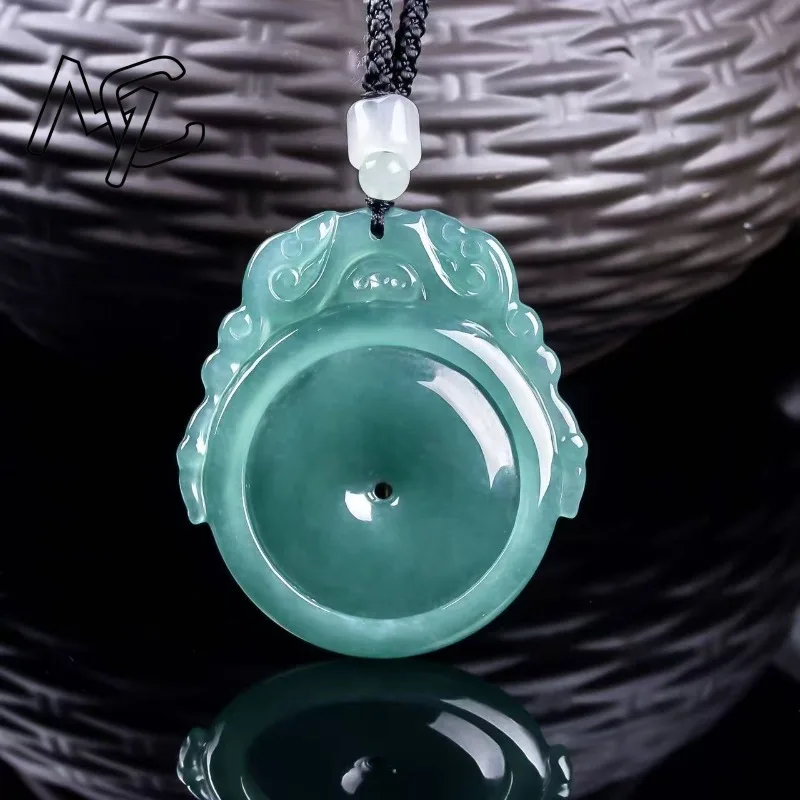 Natural Real Emerald Blue Water Peace Buckle Dragon Pendant Myanmar Jadeite Necklace Jewelry Charm Designer Luxury Certificate
