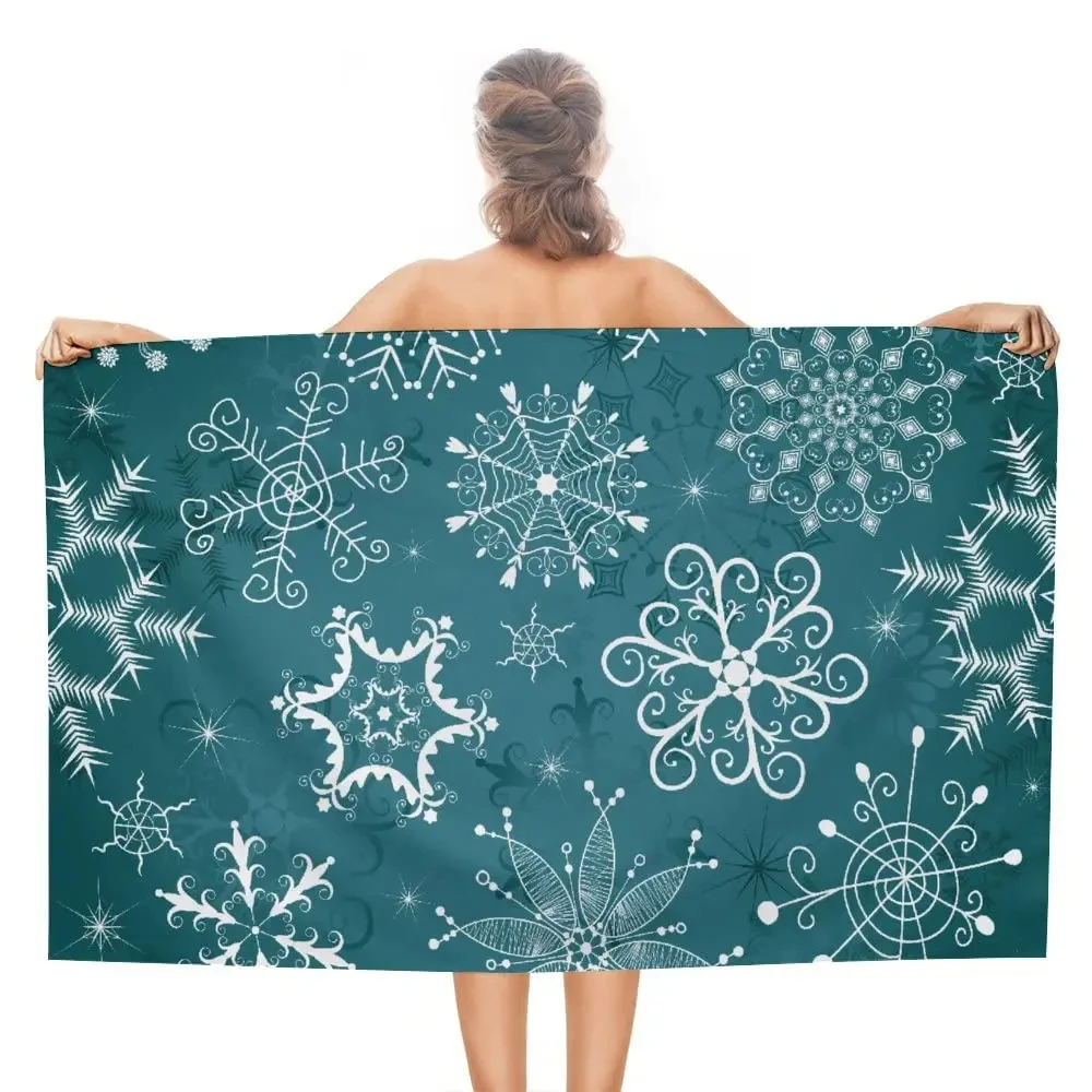 Snowflakes Beach Towel Microfiber Sand Free Bath Towel For Boy Girl Christmas Gift Travel Sport Spa Gym Quick Dry Swimming Cover