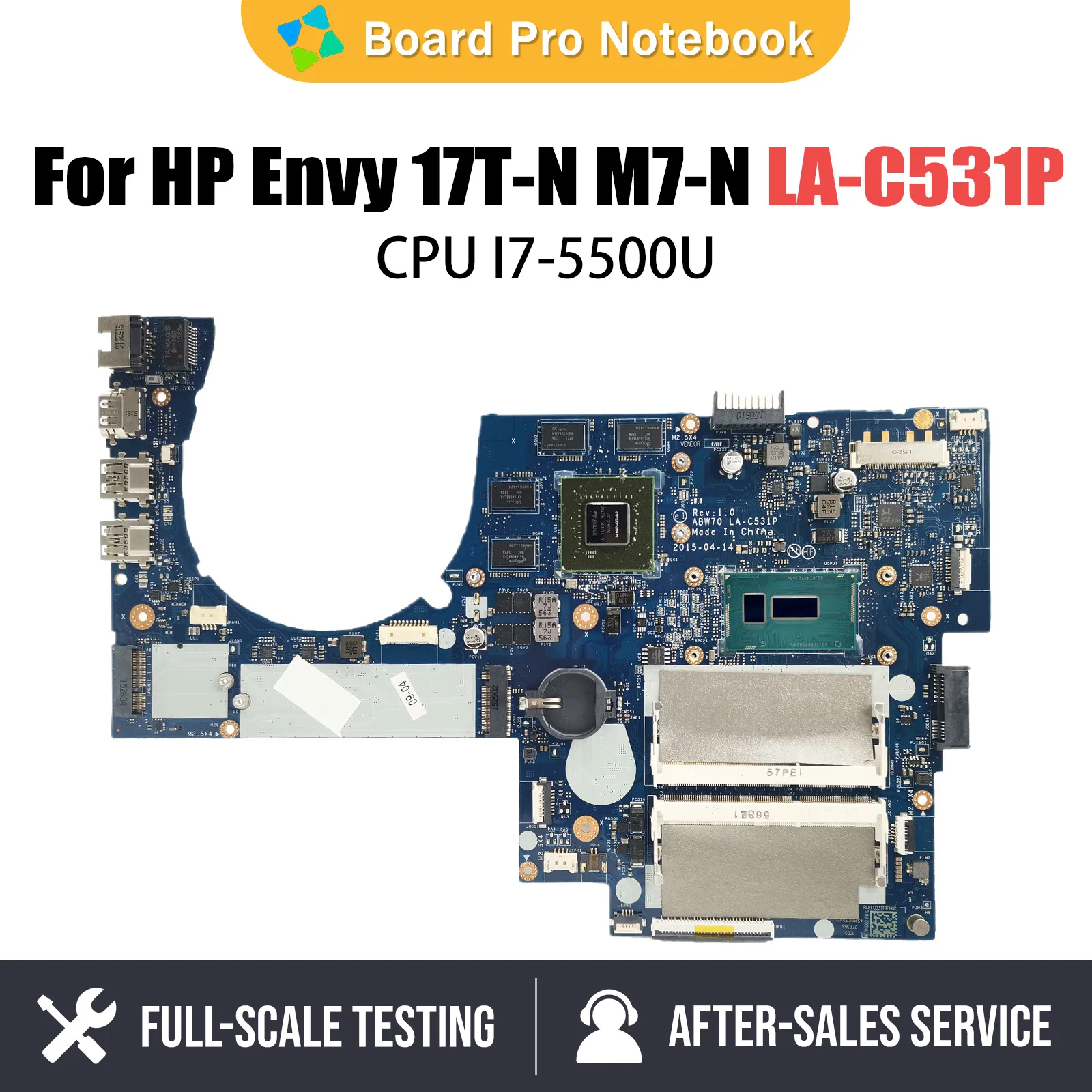 

813681-601 Mainboard For HP Envy 17T-N M7-N Laptop Motherboard ABW70 LA-C531P CPU I7-5500U N16S-GT-B-A2 DDR3