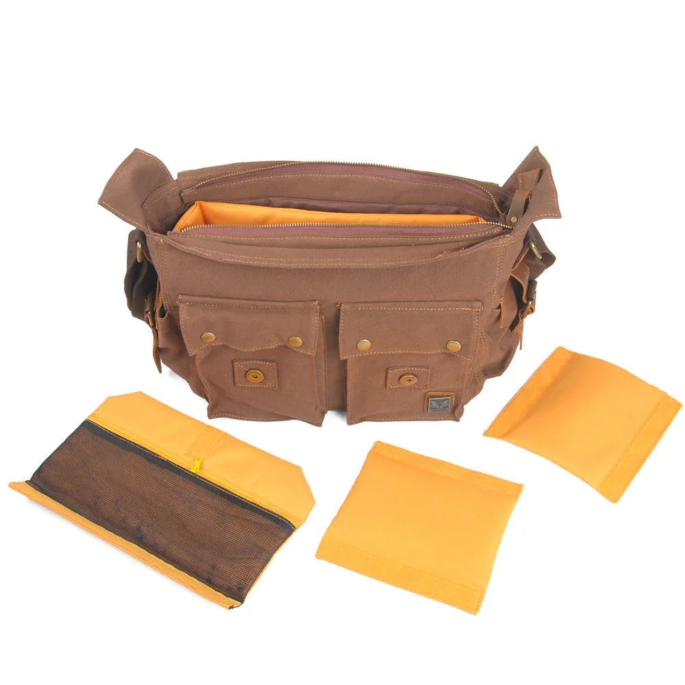 Vintage Canvas DSLR Camera Bag w/ Padded Insert, Removable Inner Divider, Retro Leather Trim Photography Backpack