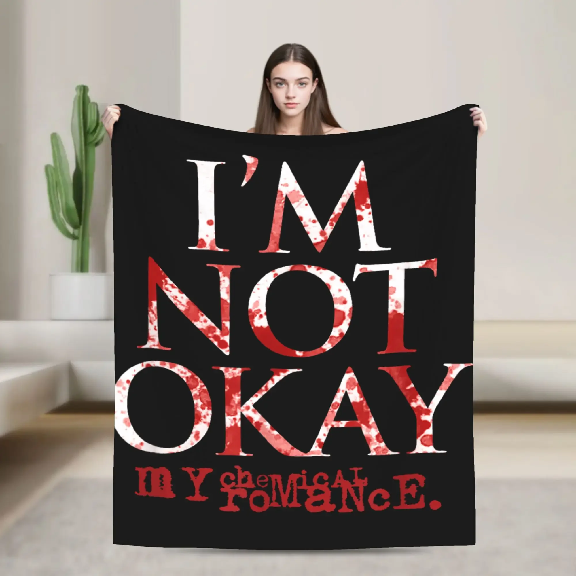 

My Chemical Romance Im Not Ok Flannel Throw Blanket Super Warm Decorative Bedspread for Couch or Bed Perfect Gift