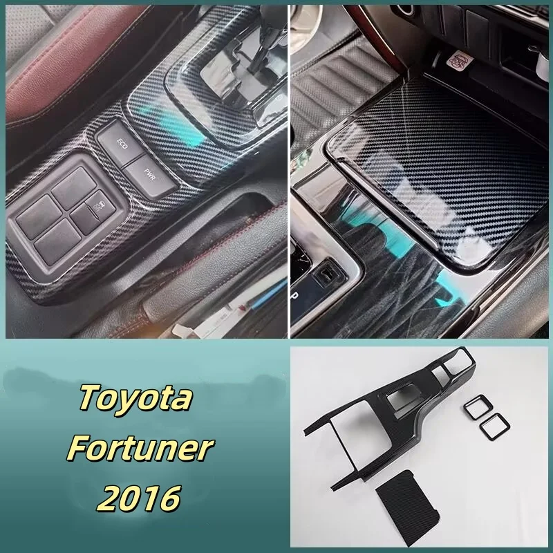 LHD RHD 4pcs Conjoined ABS Carbon Fiber Color Center Console Gear Shift Panel Frame Cover for Toyota Fortuner 2016 - 2022