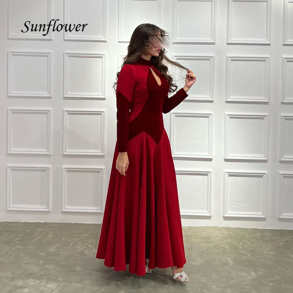 Sunflower Halter Crepe Long Sleeve A-LINE Evening Dresses Saudi Arabia Backless Formal Occasion Dresses Floor-Length Party Gowns