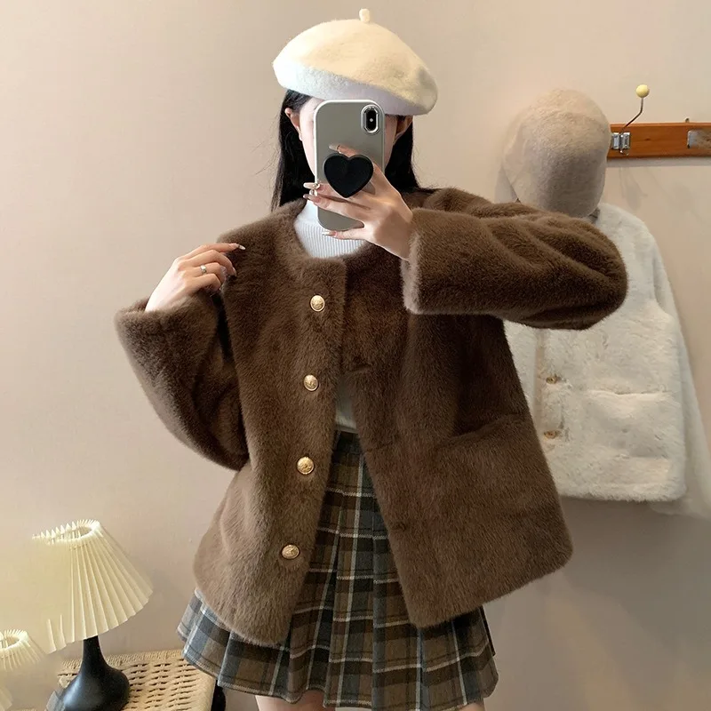 Autumn and Winter New Mink Velvet Jacket Women's Fashion Short Fur Thickened Small Top