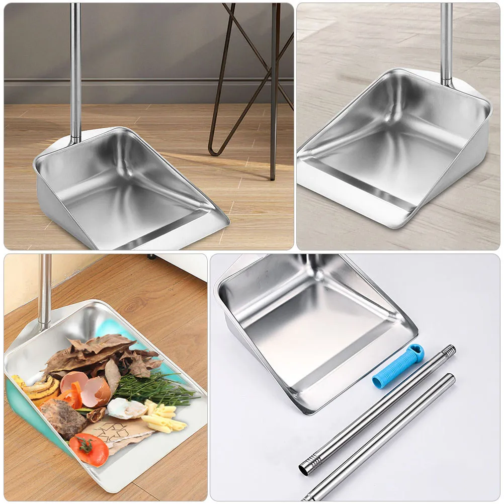 

Household Stainless Steel Dustpan with Long Handle Upright Cleaning Dustpan for Home Office Kitchen Use Garbage Shovel