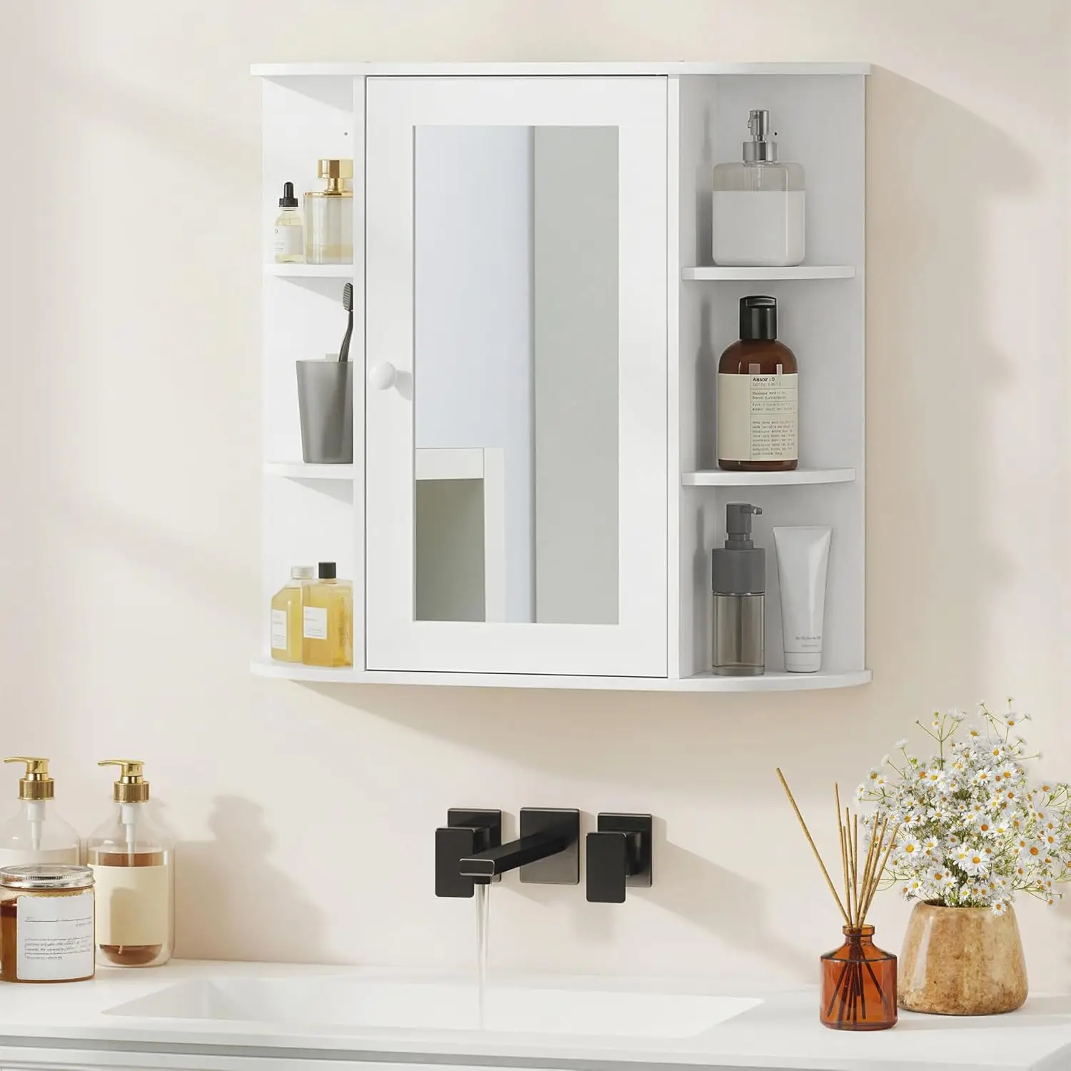 Badezimmerspiegelschrank, Wandspiegel, Aufbewahrungsmöbel, Badezimmerschrank, Zuhause, weißes Interieur, 60 x 16 x 58 cm, MDF