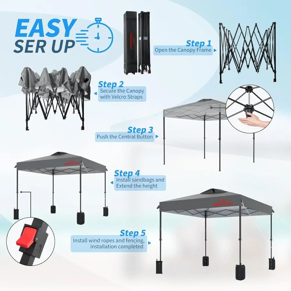خيمة مظلة سريعة الإعداد بطول 8 أقدام × 8 أقدام، مأوى للحفلات متين، سهلة التجميع للمناسبات، رمادي فاتح