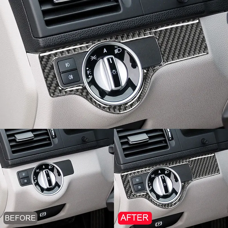 for Mercedes Benz C Class W204 2007-2014 Car Headlight Switch Frame Decor Trim Stickers Carbon Fiber Auto Interior Accessories